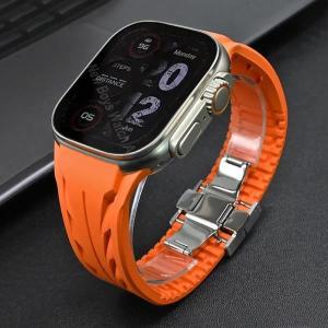 Apple Watch Ultra 2 용 불소 실리콘 밴드, 부드러운 스트랩, Series 9 8 7 6 5 4 se, 49mm,