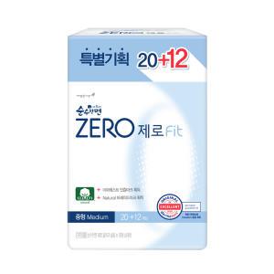 깨끗한나라 순수한면 제로 (ZERO)  중형 기획팩 (20p+12p)   (총32개입) / 생리대 날개형