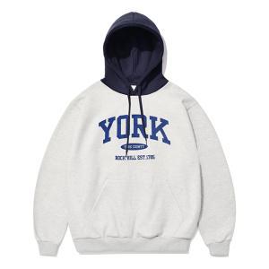 [기모] York Logo Hoodie Melange Gray / Navy