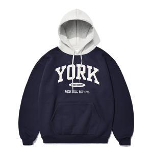 [기모] York Logo Hoodie Navy / Melange Gray