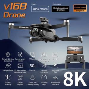 V168 프로 맥스 GPS 드론, 8K 전문 듀얼 HD 카메라, 5G 와이파이, FPV 360 장애물 회피, 브러시리스 모터, RC 쿼드콥터 드론 장난감