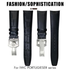 IWC 포르토피노 클래식 악어 질감 가죽 시계 밴드 블랙 블루 소가죽 시계 스트랩 20mm 21mm 22mm