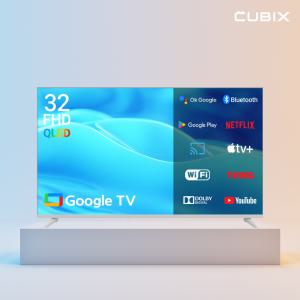 큐빅스 화이트에디션 32인치 FHD QLED TV 단품 스마트티비 구글 안드로이드