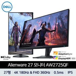 [입고완료 / 공식총판] DELL 에일리언웨어 AW2725QF 4K UHD 180Hz FHD 360Hz 듀얼모드 0.5ms IPS 27형 게이밍 델 모니터