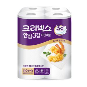 크리넥스 안심 3겹 프리미엄 키친타올 140매 4롤 1팩