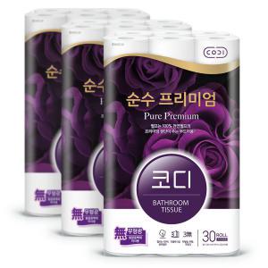 화장지 코디 순수 프리미엄 30m30롤3팩 두루마리 휴지