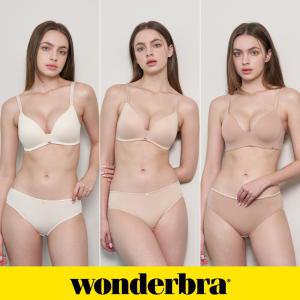 [Wonderbra] 아쿠아 V넥+푸쉬업 노와이어 브라팬티 6종세트 크림+라이트베이지+