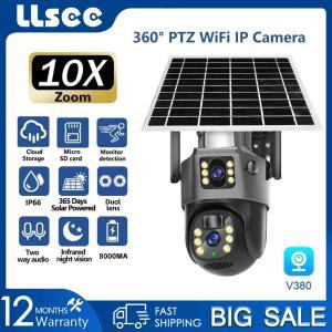 LLSEE V380 솔라 8MP 10x 줌 CCTV 4G SIM 카드 카메라 무선 와이파이 태양 전지 야외 방수 360 팬 틸트 IP