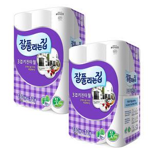 잘풀리는집 3겹키친타월, 130매, 12롤, 2개