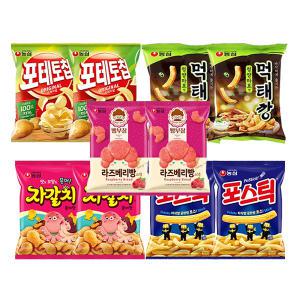 농심 먹태깡, 60g, 2개 + 포스틱, 84g, 2개 + 빵부장 라즈베리빵, 55g, 2개 + 자갈치, 90g, 2개 + 포테토칩 오리지널, 60g, 2개