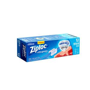 Ziploc 지퍼락 지퍼백 파워실드 스탠딩 슬라이더백 밀폐용백 냉동용 중형 12매입 지퍼팩소형 정리수납 캠핑