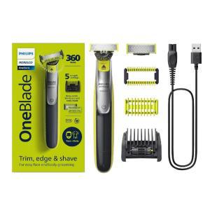 필립스 Norelco OneBlade 360 페이스 + 바디  남성용 하이브리드 전기 면도기 및 수염 트리머 5-in-1 빗 헤