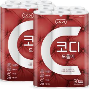 코디 도톰이 3겹 화장지 30m 30롤 2팩 (60롤)