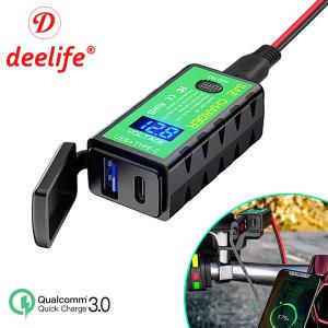 Deelife-USB 오토바이 충전기, 방수 전압계, 모토 모터바이크 12V 전원 공급 장치 소켓, 고속 충전 듀얼 포트