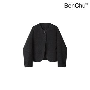 BenChu 프랑스어 무지 디자인 트위드 점퍼 코트 자켓 여성 가을 단색 숏 상의