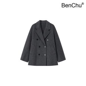 BenChu 801 클래식 핸드메이드 수제 아치 핀 양면 울 양털 대형 코트 더블 행 가을 겨