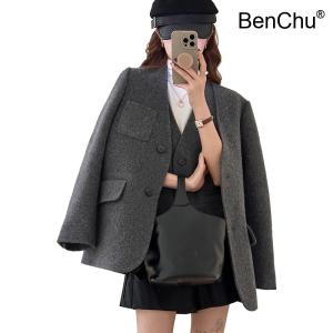 BenChu 프랑스어 디자인 블레이저 트위드 코트 자켓 점퍼 가을 겨울 신상 어깨 베스트