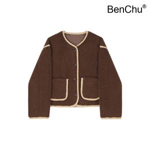 BenChu 라드 빈티지 엔틱 다크 브라운 기모 점퍼 코트 자켓 겨울 가을 신상 대비 색상