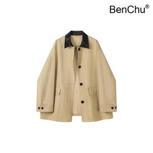 BenChu 퍼셀 윈드브레이커 자켓 코트 점퍼 가을 신상 접합 색상 대비 오버핏 롱 상의