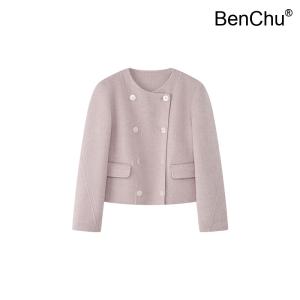 BenChu 무지 더블 행 버클 쇼 양털 울 숏 상의 겨울 가을 신상 자켓 점퍼 코트