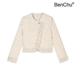 BenChu 한 곡물 술 버 흰색 점퍼 코트 자켓 숏 디자인 기질 트위드 꽃 상의