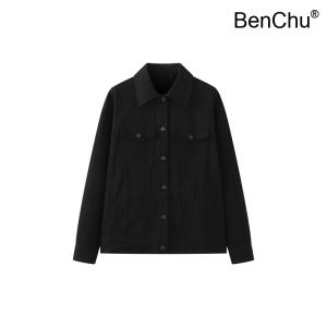 BenChu 가을 신상 블랙 꽃 프린트 데님 점퍼 자켓 코트 오버핏 BF 데일리 상의