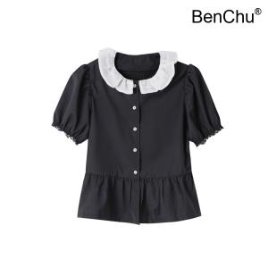 BenChu 프랑스어 달콤한 반팔티 셔츠 여름 신상 연령 감소 인형 디자인 숏 상의