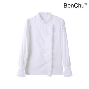 BenChu 프랑스어 연예인 연꽃 잎 흰색 셔츠 봄 신상 디자인 긴팔 상의