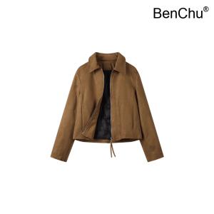 BenChu 프랑스어 데일리 가죽 숏 자켓 코트 점퍼 신상 높은 감각 엔틱 빈티지 옷깃 아