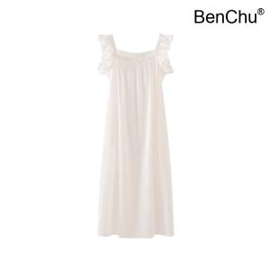 BenChu 작은 파리 소매 스퀘어넥 카라 원피스 여름 무지 디자인 오버핏 민소매 베스트