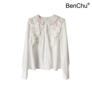 BenChu 프랑스어 연령 감소 인형 셔츠 흰색 신상 달콤한 러블리 긴팔 카디건 상의