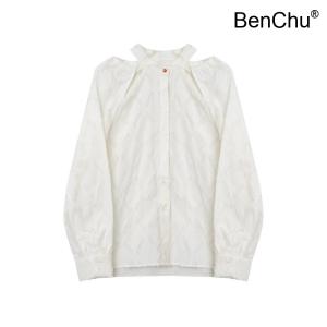 BenChu 프랑스어 텍스처 버 스트라이프 셔츠 봄 신상 디자인 펀칭 상의