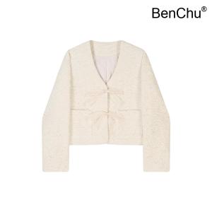 BenChu 프랑스어 빅리본 리본 숏 자켓 점퍼 코트 가을 겨울 플러스 면 달콤한 꽃 트위