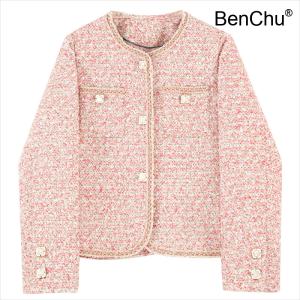 BenChu 처리 프랑스어 울 양털 자켓 코트 점퍼 봄 신상 기질 꽃 트위드 상의