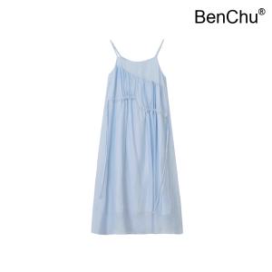 BenChu 24 여름 디자인 양측 텐셀 뷔스티에 원피스 달콤한 드로스트링 꽉 허리 민소매