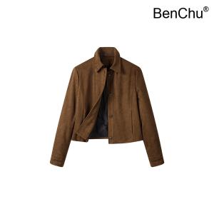 BenChu 가을 겨울 신상 빈티지 엔틱 가죽 갈색 브라운 상의 리틀 맨 아래로 닐리 점퍼