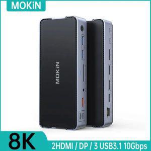 노트북 도킹 스테이션 썬더볼트 멀티 허브 MOKiN 맥북 에어 M1 M2 USB용 USB C 8K 30Hz 듀얼 HDMIDP 3 3.1