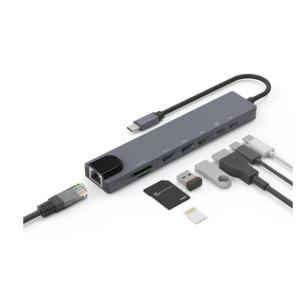 홈플래닛 8포트 USB3.0 이더넷 멀티허브 (USB2 타입C2 이더넷 HDMI SD) HUB8C-N 그레이