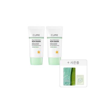 김정문알로에 큐어 아쿠아 마일드 그린 선크림 40ml, 2개 + 증정(안티에이징 크림S 파우치, 2ml, 1개+ 큐어 알로에 슬라이스 젤리 마스크, 1매)