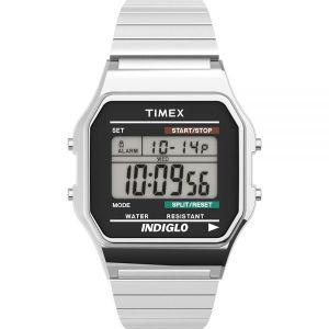 Timex 남성용 클래식 디지털 확장 밴드 손목시계, 실버톤 스테인리스 스틸 (T78587)