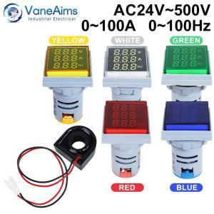 사각형 LED 디지털 전압계 전류계, 헤르츠 계량기 AC24-500V 전류 주파수 콤보 신호등 표시기 테스터