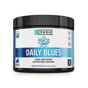 Zhou Nutrition USDA 유기농 블루 스피루리나 파우더, KSM-66 아쉬와간다 및 블루베리 함유, 슈퍼푸드 항산