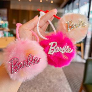 Kawaii Cartoon Miniso Barbie Plush Pendant Keychain Doll Backpack Car Key Toys Children Friends Cute Birthday Gifts