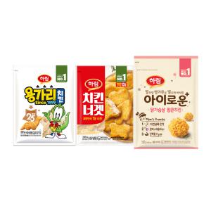 하림 용가리치킨 300g 1봉+치킨너겟 300g 1봉+아이로운닭가슴살팝콘 500g 1봉