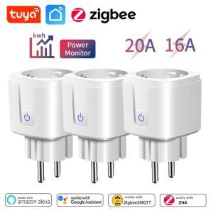 ZigBee 스마트 소켓 EU 플러그, 전원 모니터 어댑터, 투야 스마트 라이프 앱 제어, 알렉사 구글 홈과 작동,