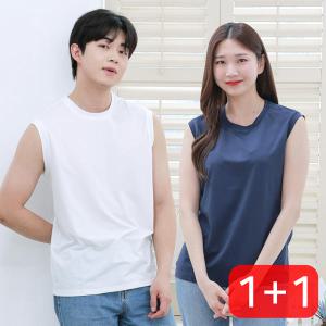 기능성 남녀공용 쿨스트레칭 라운드 민소매 티  2매