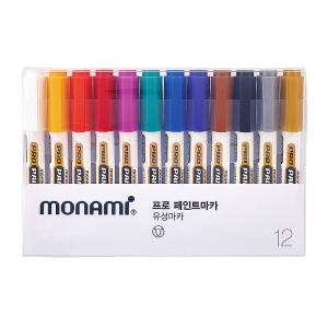 모나미 프로 페인트마카 12색 세트 유리 금속 나무 목공 철제 플라스틱 산업용 마카펜 윈도우 일러스트