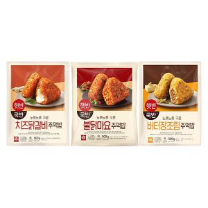 CJ 햇반 쿡반 치즈닭갈비주먹밥, 500g, 1개+ 불닭마요주먹밥, 500g, 1개+ 버터장조림주먹밥, 500g, 1개 (총 15입)