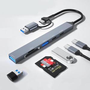 라온 RUH-602CA USB3.0 PD100W 충전 C타입 A타입 6포트 카드리더기 멀티 허브 USB HUB