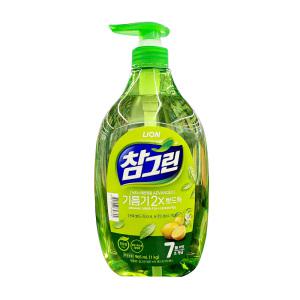 LION 참그린 주방세제 기름기 2X 뽀드득 레몬 녹차껍질 어드밴스 965ml (1병)